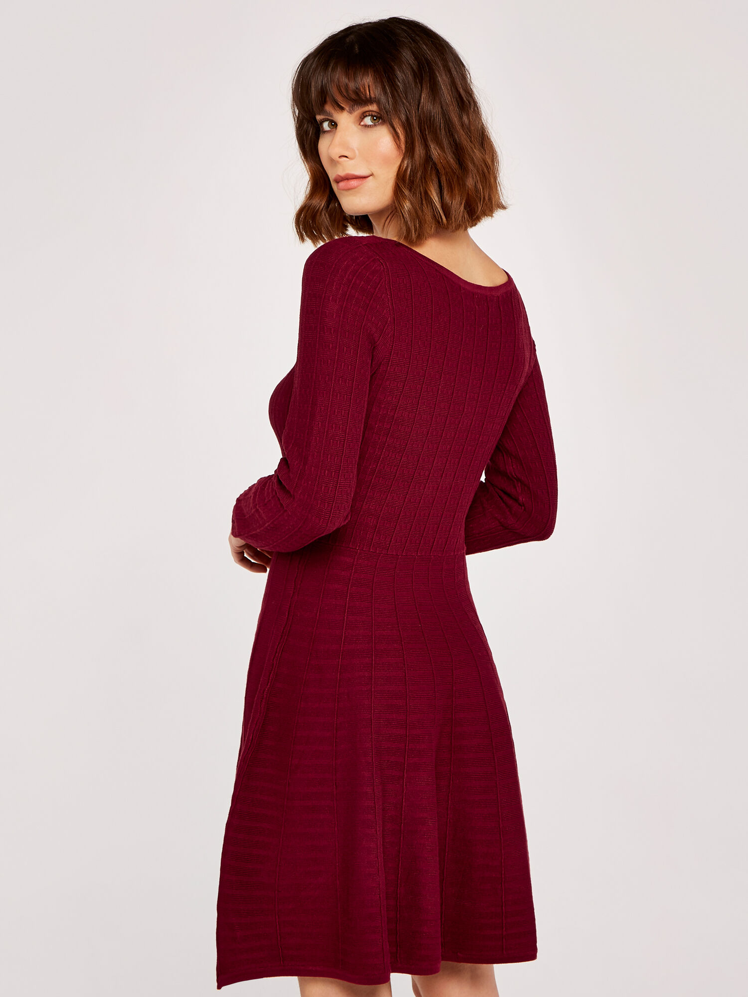 Burgundy skater dress outlet with sleeves