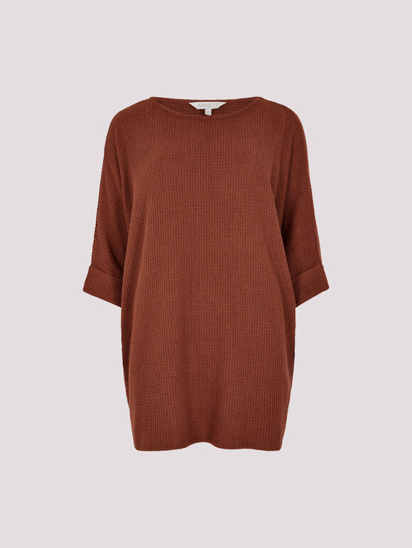 Soft-Touch Batwing Waffle Knit Top, Rust, large
