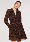 Paisley Ruffle Mini Dress , Black, large