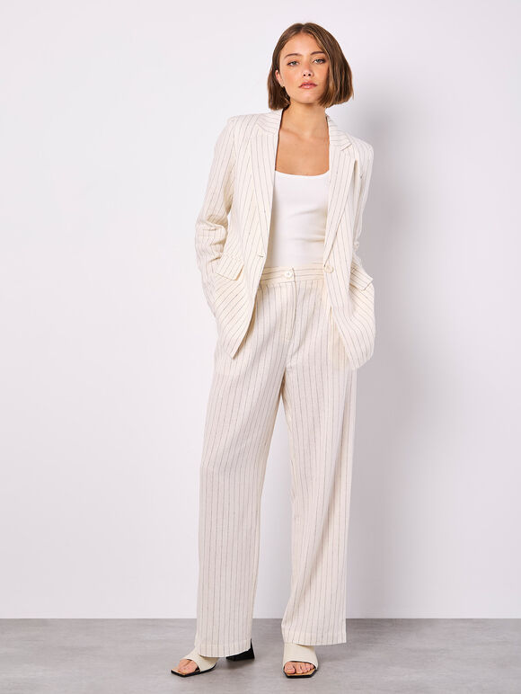 Pinstripe Linen Blend Blazer, Stone, large