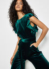 Wide Leg Velvet Ruffle Jumpsuit, Green, large
