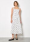 Polka Dot Smocked Midi Dress, White, large