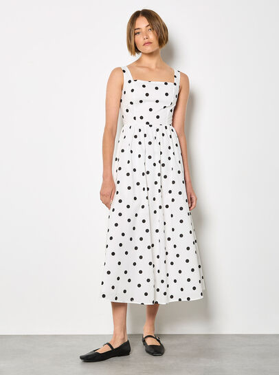 Polka Dot Smocked Midi Dress