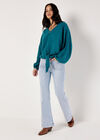 Cotton Oversized Tie Hem Top, Teal, large