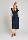 Button Down Cap Sleeve Midi Dress, Navy, large