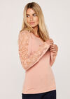Ruche Lace Sleeve Soft Touch Jumper, Pink, large