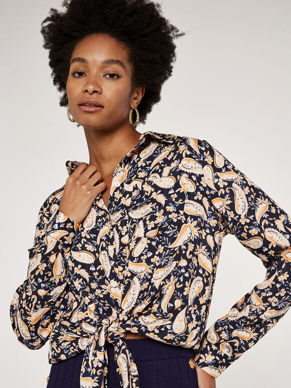 Watercolour Paisley  Top, Navy, large