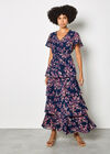 Watercolour Leaves Chiffon Tiered Maxi Dress, Navy, large