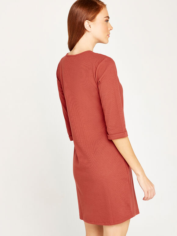 Lattice Front Tunic Dress, Burgundy, large