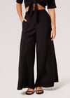 Textured Side Split Palazzo Trousers, Black, large