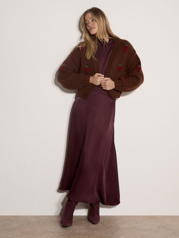 Chunky Knit Strawberry Cardigan, Brown, large
