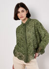 Textured Cotton Floral Crochet Blouse, Khaki, large
