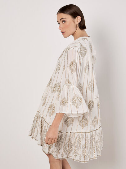 Metallic Paisley Tiered Tunic Mini Dress