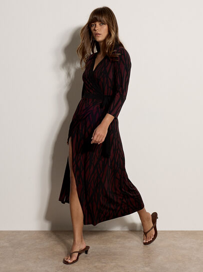 Abstract Print Wrap Maxi Dress