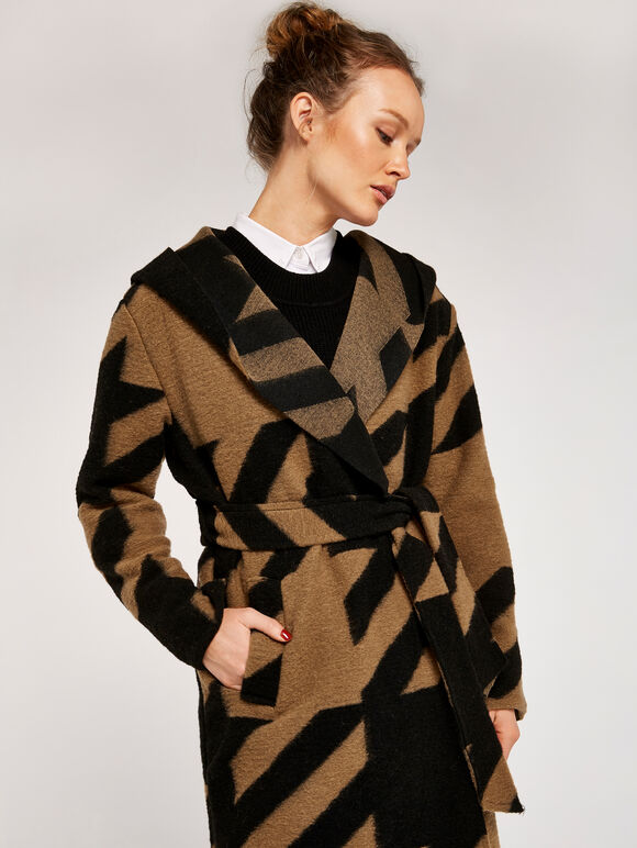 Hooded Oversized Coat, Stone, large