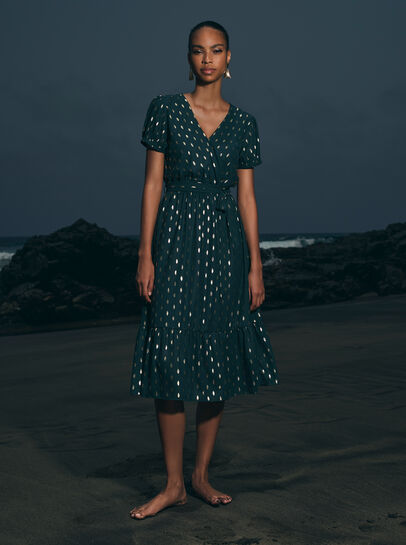 Gold Foil Oval Midi Dress