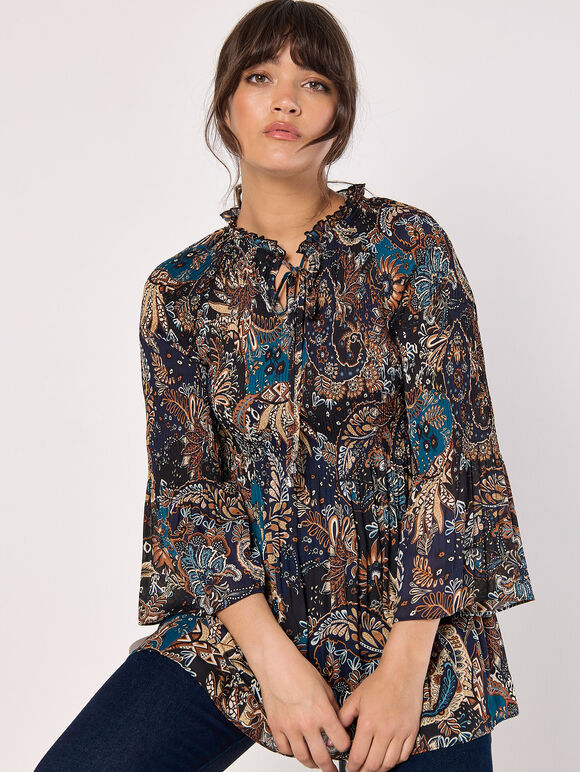 Paisley Plisse Top, Teal, large
