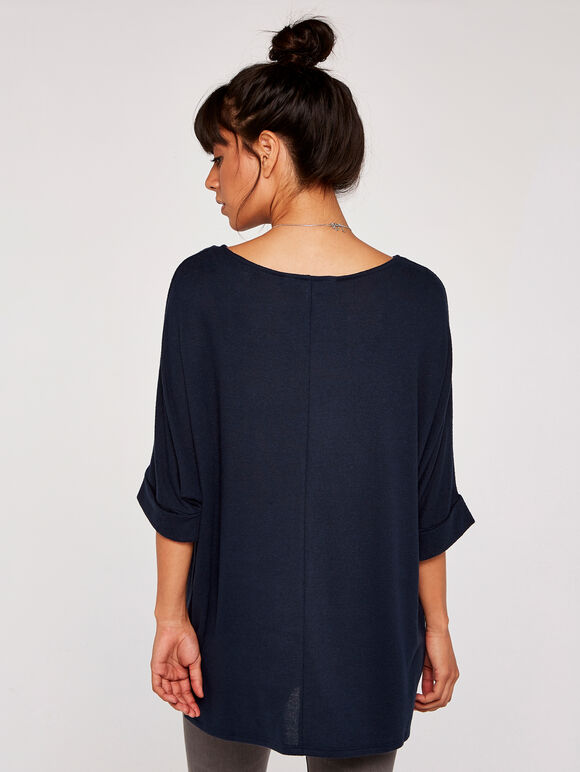 Soft Touch Batwing Top, Navy, large