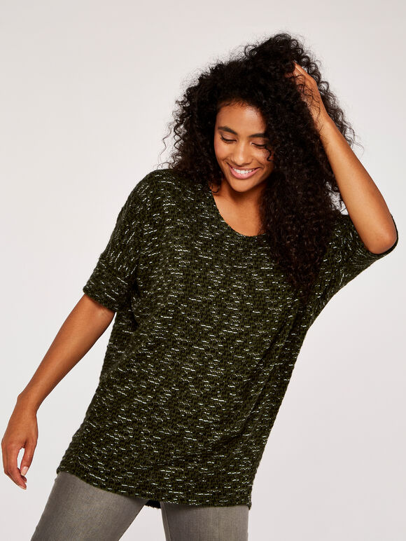 Fuzzy Puzzle Oversized Top, Khaki, large