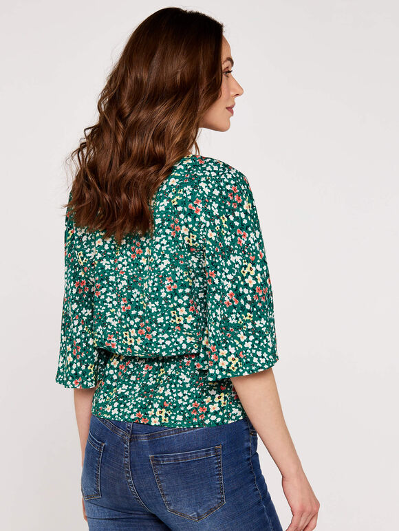 Ditsy Angel Sleeve Top, Green, large