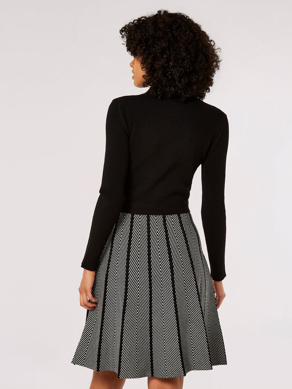 Chevron Knit Mini Dress, Black, large
