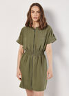 Zip-Down Utility Mini Dress, Khaki, large
