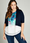 Button Sleeve Detail Knit Shrug +, Navy, large