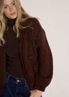 Rose Applique Chunky Knit Cardigan, Brown, large