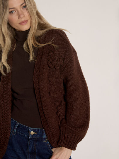Rose Applique Chunky Knit Cardigan