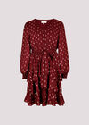 Gold Foil Spot Tiered Mini Dress, Burgundy, large
