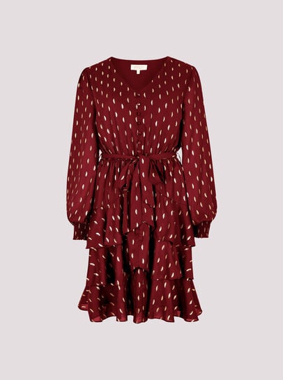 Gold Foil Spot Tiered Mini Dress