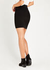 Black Ribbed Bodycon Mini Skirt, Black, large
