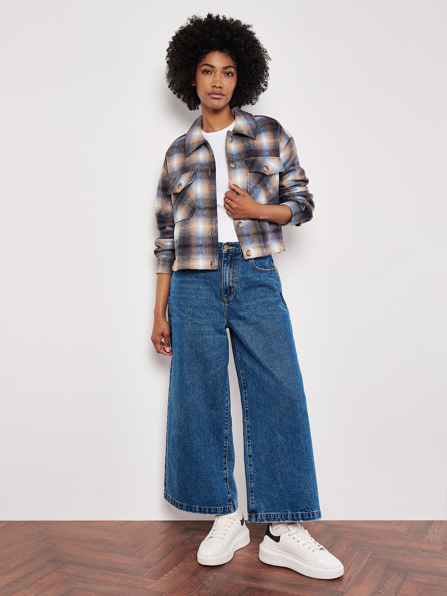 Checkered crop jacket online