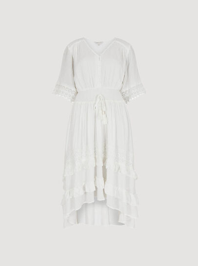 Dobby Ruffle Tiered Midi Dress