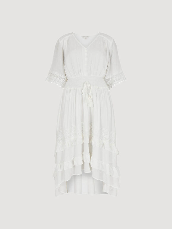 Dobby Ruffle Tiered Mini Dress, Cream, large