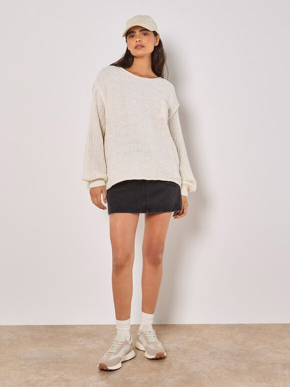 Textured Knit Oversized Jumper, White, large