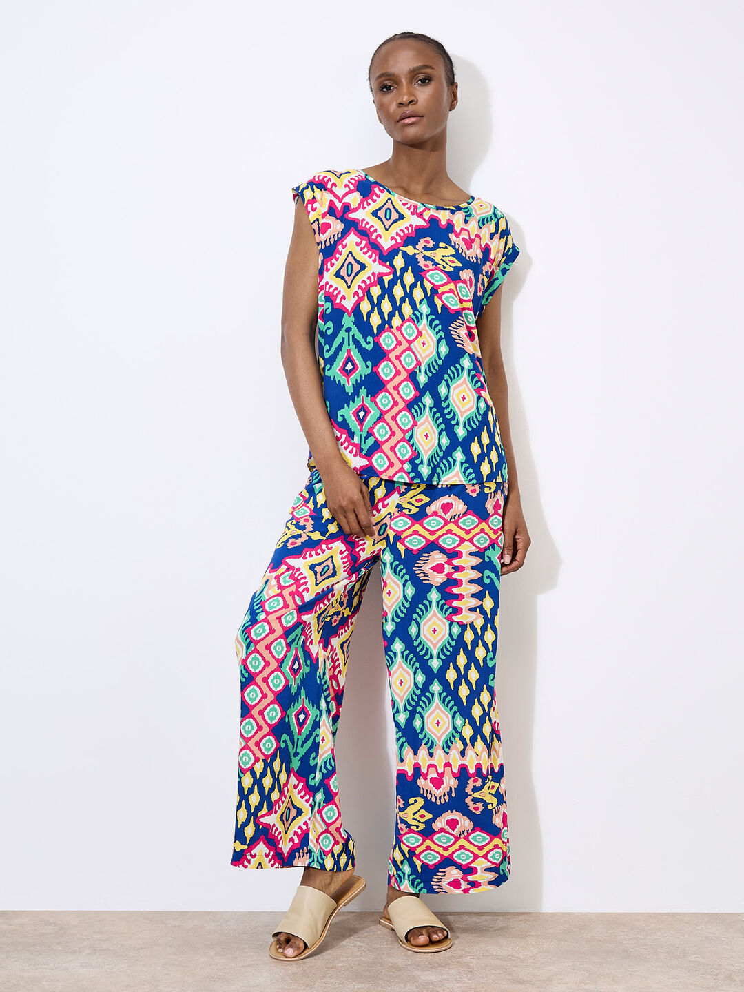 Image of Colour Pop Ikat Top & Trousers Co-ord