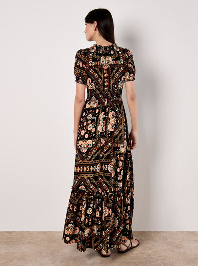 Scarf Print Smocked Maxi Dress