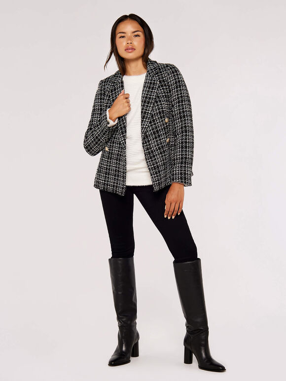 Monochrome Tweed Blazer, Black, large