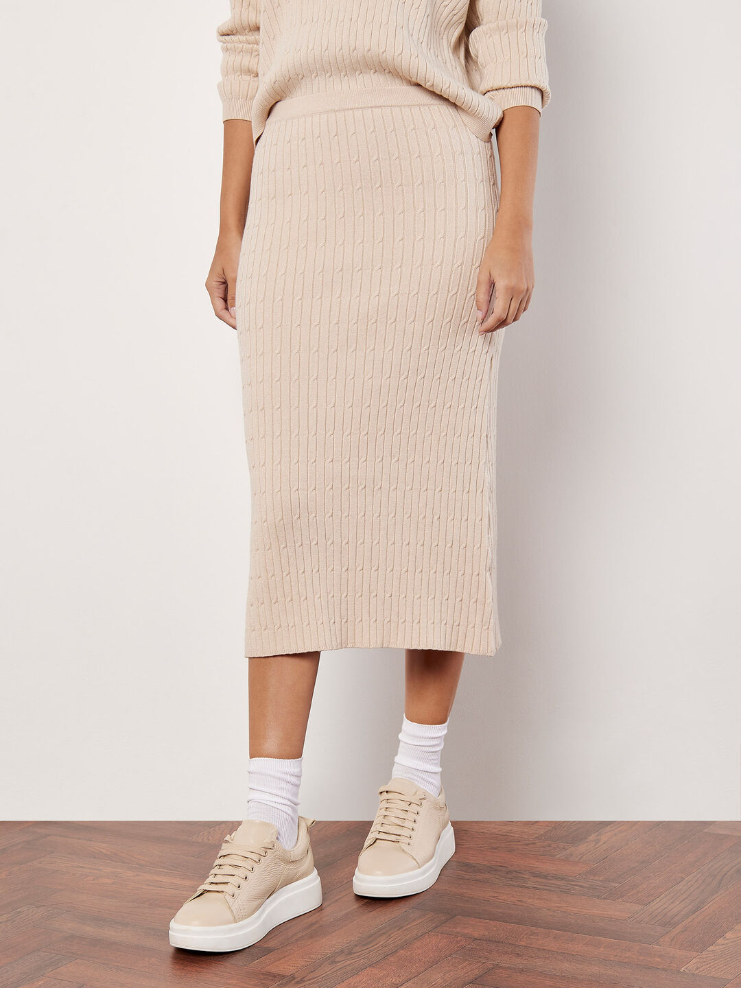 Image of Fine Knit Cable Midi Skirt