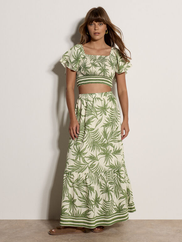 Palm Print Crop Top, Cream, large