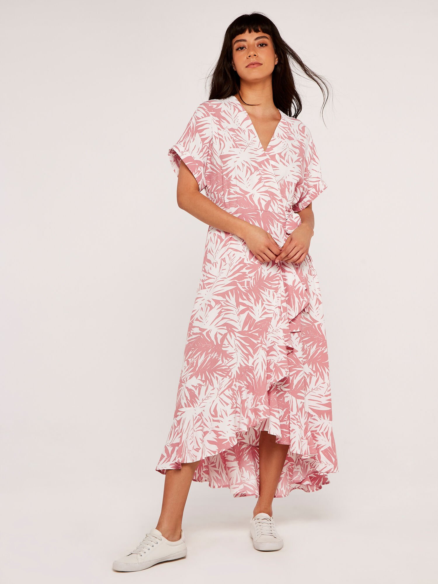 Leaf print wrap outlet dress
