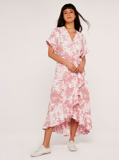 Leaf Ruffle Wrap Midi Dress