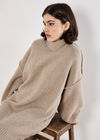 Oversized Fluffy Knit Jumper Mini Dress, Stone, large