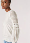 Contrast Chiffon Sleeves Jumper, Cream, large