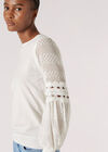 Contrast Crochet Sleeves Jumper, Cream, large