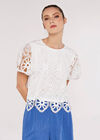 Lace Puff SleeveTop, White, large
