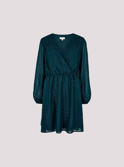 Chevron Shimmer Wrap Mini Dress