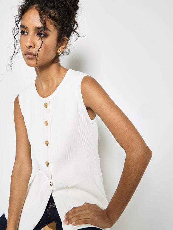 Ribbed Knit Waistcoat, Cream, large
