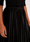 Velvet Pleated Midi Skirt, Black, large